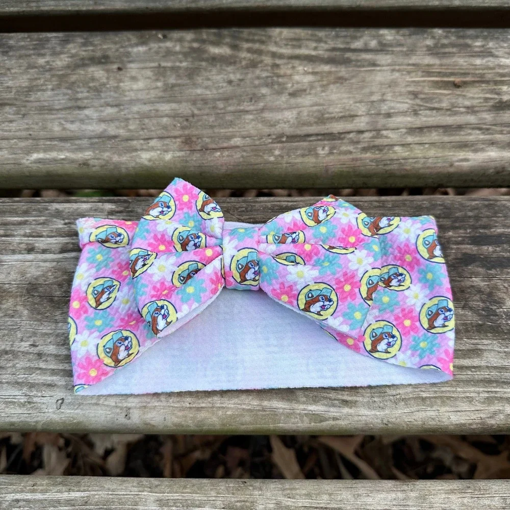 Buc-ee's Kids Bow Headband‎ Flower Print Bucee Beaver Character Cute Accessory